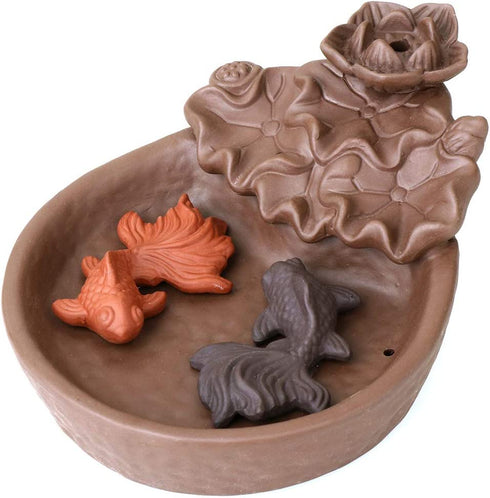 NewEGG Two Fishes Ceramic Purple Clay Smoke Backflow Incense Cone Sticks Burner Holder