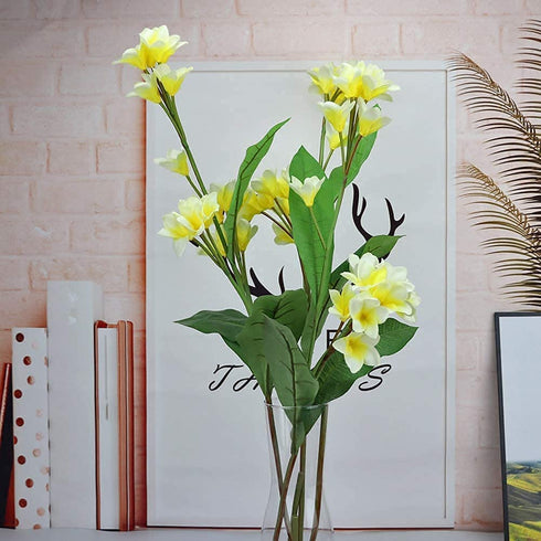 LIUCOGXI 37 inch Artificial Plumeria Frangipani Flower Bouquet with Long Stem for Home Party Bridal Wedding Bouquet Floor Flower Decoration