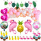 Pink Flamingo Hawaiian Party Balloons Tropical Arch Garland Kit Luau Jungle Party Supplies Palm Leaves Strip Confetti Latex Balloon for Luau Jungle Decoration