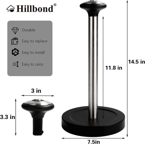 Hillbond Stainless Steel Paper Towel Holder for Holding Paper Towels, Modern Standing Paper Towel Roll Organizer Dispenser with Weighted Base for Kitchen Countertop, Bar, Dining Table