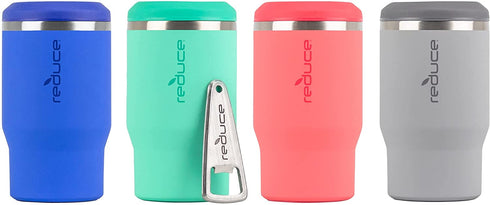 REDUCE 4-in-1 Stainless Steel Bottle and Can Insulator Keeps Bottles, Cans, Skinny Cans and Mixed Drinks Cold Sweat-Free, Perfect for Outdoor Drinking - 4pk - Blue, Green, Pink & Gray