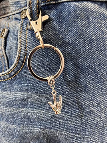I love you sign language keychain, silver american sign keychain, love charm, ASL charm, sign language key ring,I love you ASL charm