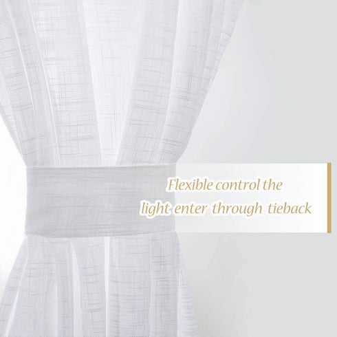 Window Treatments for French Doors - Linen Texture Semi Sheer Privacy Sidelight Panels Glass Door Curtains for Entry Door Front Door Foyer Window Blinds, 2 Free Ropes, 2 Panels, 30" x 72", White