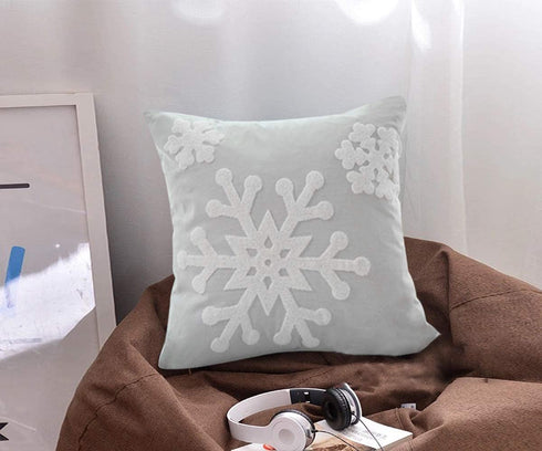 HUAGUOGUO 18 x 18 Inch 2PCs Embroideried Pillowcase?Christmas Holiday Falling Snowflake Cotton Linen Throw Pillow Cover Cushion Home Sofa Bed Car Decorative (Grey)
