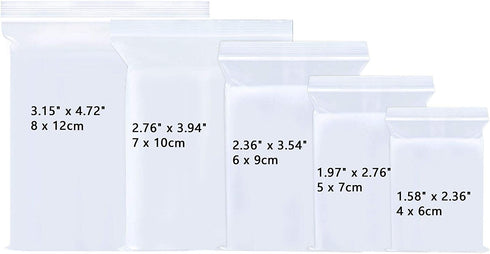 Jewelry Baggies 5 Sizes 500pcs Small Sealable Zipper Bags Clear Plastic Zip Bags Tiny Poly Assorted Bags 2 Mil for Beads Craft Seed Pill Candy Coin (8 Sizes to Choose from)
