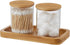 YININE Bamboo Vanity Tray, Bathroom Tray Organizer Glass Qtip Holder Dispenser Apothecary Jars for Cotton Swabs Balls Round Pad Perfume Candles Cosmetics Jewelry Makeup