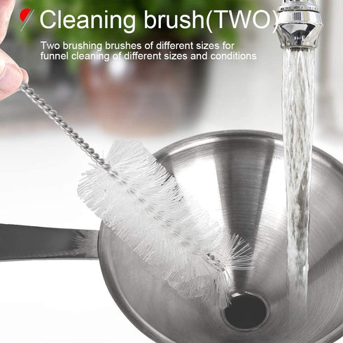 Funnels for Kitchen Use, YGDZ 3pcs Metal Stainless Steel Funnels Set, Small Mini Kitchen Funnels for Filling Bottles Liquid Essential Oils, 2pcs Cleaning Brushes