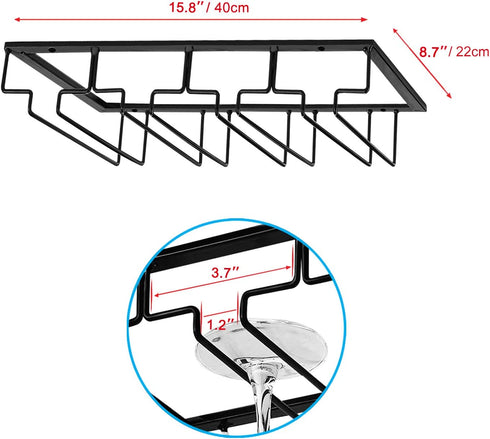 MOCOUM Wine Glasses Rack Under Cabinet Stemware Rack,Wine Glass Hanger Rack Wire Wine Glass Holder Storage Hanger for Cabinet Kitchen Bar (4 Rows)