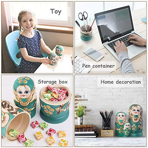 Jeccffes Russian Nesting Dolls Matryoshka Wooden Stacking Nested Set 7 Pieces Handmade Toys for Kids Children Christmas Mother's Day Birthday Home Room Decoration