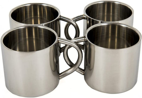 Silver Stainless Steel Double Wall Espresso Cups, XL, Set of 4