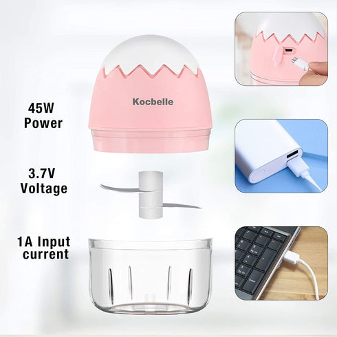 Mini Food Processor - Portable Electric Wireless Mini Food Chopper Powerful 45W,Meat Grinder Fruit Garlic Onion Ginger Vegetable Chopper with 2 Sharp Blades-Kitchen Tool,Pink(100ML)