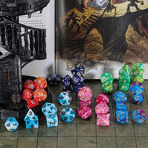 ESANDA DND Dice Set, 42pcs Polyhedral Dice D&D Dice with 6 Blue Drawstring Bags, 6 Complete Double-Colors Dice Sets for Dungeons and Dragons RPG MTG Table Games etc