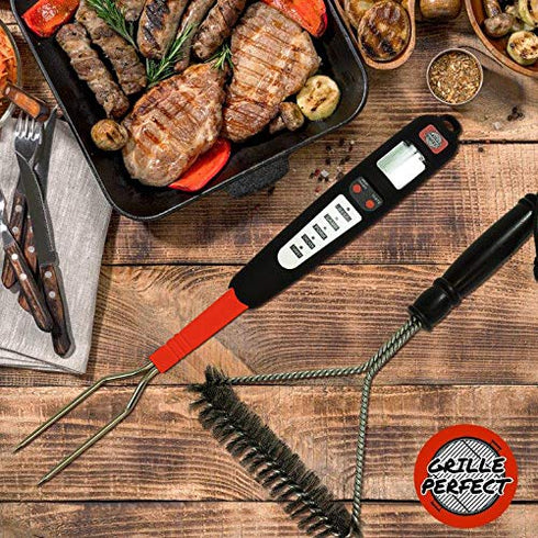 Digital Meat Thermometer Fork for Grilling and Barbecue Very Fast Read with Electronic Ready Alarm Quick Accurate Temperature for Any Grilled Food, Steak, Pork, Chicken on Patio or Outside Kitchen