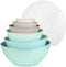 COOK WITH COLOR Mixing Bowls with Lids - 12 Piece Plastic Nesting Bowls Set includes 6 Prep Bowls and 6 Lids, Microwave Safe Mixing Bowl Set (Mint Ombre)
