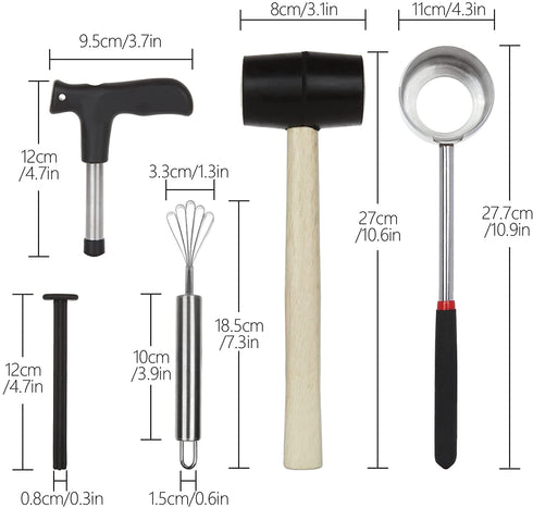 FengWu Coconut Opener Tool Set Food Grade Stainless Steel Coconut Opener Kit for Young Coconut Coco Jack Opener Kit with Stainless Steel Scraper, Coconut Hole Maker Puncher, Rubber Hammer (4pcs)
