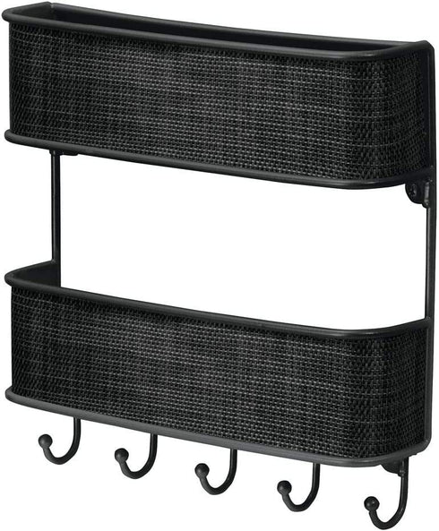 iDesign Twillo Steel Wall Mount 2-Tier Mail and Key Rack - 10.5" x 2.5" x 10.5", Matte Black