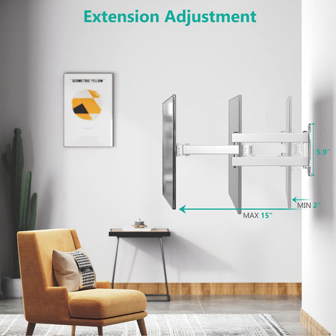 WALI TV Wall Mount Articulating LCD Monitor Full Motion 15 inch Extension Arm Tilt Swivel for Most 13 to 30 inch LED TV Flat Panel Screen with VESA up to 100x100mm (1330LM-W), White
