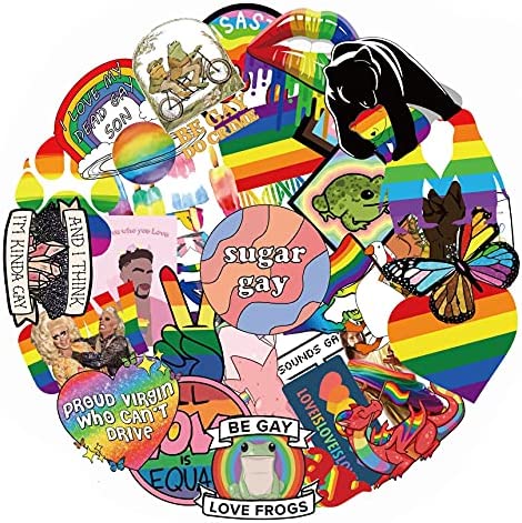 Gay Pride Stickers,50 PCS Gay Love Stickers,Rainbow Stripe Stickers for LGBT,Bright Technicolor Vinyl Waterproof Stickers for Laptop,Water Bottles,Luggage,Computer,Cellphone,Skateboard,Guitar,Flag