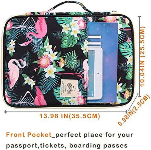 JAKAGO Travel Portfolio Organizer Waterproof A4 Document Bag Multifunctional Travel Note Pouch Zippered Carrying Case for Notebook, Ipad, Journals, Sketch Books (Flamingo)