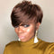 REYNA Short Straight Brown 100% Virgin Brazlian Bob Pixie Cut Wavy Non Lace Human Hair Wig with Bangs for Black Women(4#)