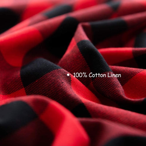 Wracra Cotton Linen Christmas Checkered Square Tablecloth Rustic Buffalo Plaid Table Cover for Kitchen Dinning Room Party Home Picnic (Red and Black, Square 55"—55")