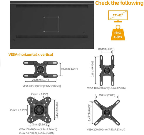 HOME VISION Full Motion Swivel and Tilt TV Wall Mount for 17-42 Inch TVs & Monitors ,TV Wall Mount Bracket Holds up to 45lbs,Loading Max VESA 200x200mm