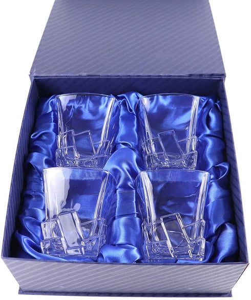Amlong Crystal Lead-Free Double Old Fashioned Crystal Whiskey Glass - Rock Stylish Design Perfect for Scotch, Bourbon, Cognac and Cocktail Glasses, 10 Ounce, Set of 4 With Gift Box