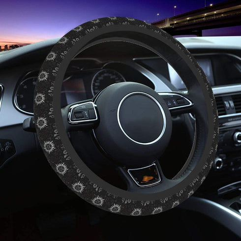 Da66jj Steering Wheel Covers for Car, Supernatural Symbols Black Car Steering Wheel Cover for Women & Girls & Men, Universal 15 Inches Car Accessories
