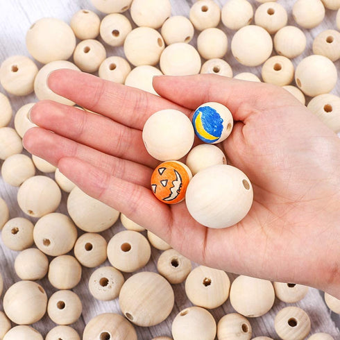 DICOBD 150pcs Wooden Beads Large Size (20mm, 25mm, 30mm) Natural Wooden Beads Round Wood Beads Rustic Country Wood Beads Suitable for Crafts, DIY Jewelry Making, Home Decoration