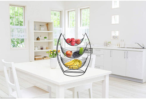 YCOCO 3 tier fruit basket for kitchen,Black,Detachable countertop metal food Vegetable Storage Stand,for farmhouse,living room,dining room