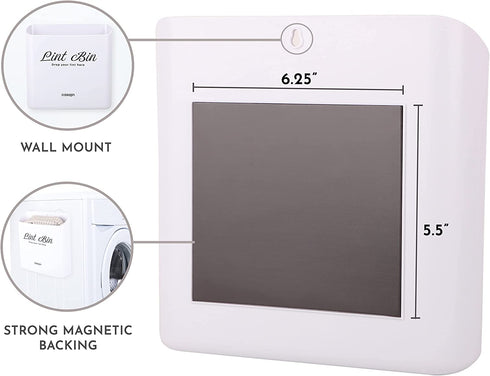 Magnetic Lint Bin for Laundry Room by CASAJIN - Space Saving Lint Bin Holder for Laundry Room Décor - Waste Bin with Magnetic Strip for Dryer, Washer, or Wall Mount