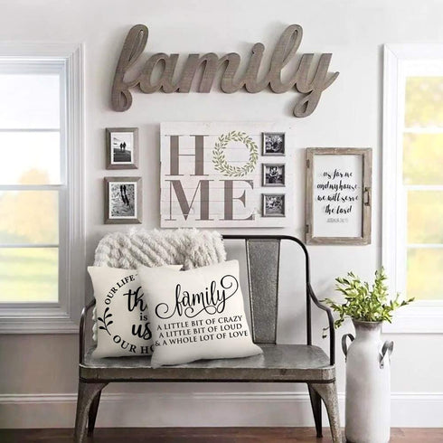 4TH Emotion Farmhouse Decoration Pillow Covers 18x18 Set of 4 Family Saying This is us Our Home Cushion Case for Sofa Couch Linen Porch Decor