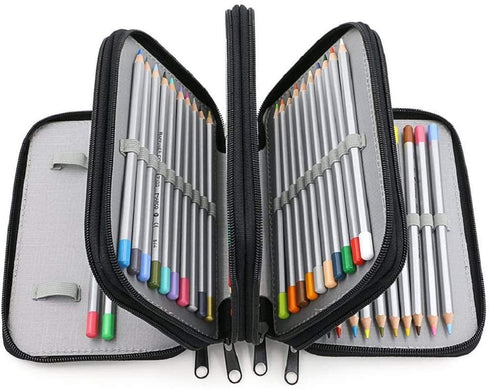 Pencil Case 72 Slots Large Capacity Pens Case Pencil Pouch Wrap Coloring Pencil Holder Organizer Stationary Bag with Interior Zippered Pocket