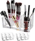 Yarlung 2 Pack Acrylic Makeup Brushes Holder, 6 Slots Clear Cosmetic Organizer Eyebrow Pencils Holder Multi-Purpose Desk Sundry Case for Lipsticks, Liners, Bathroom Vanity, Dresser, Curved Edge