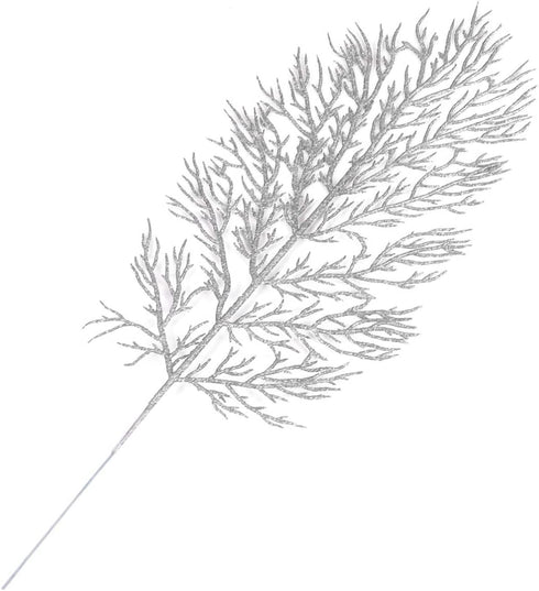 HEMOTON 12PCS Artificial Pine Branches Glitter Pine Needles Spray Stems Faux Cedar Spray Picks Greenery DIY Accessories for Christmas Holiday Winter Garden Decor Silver