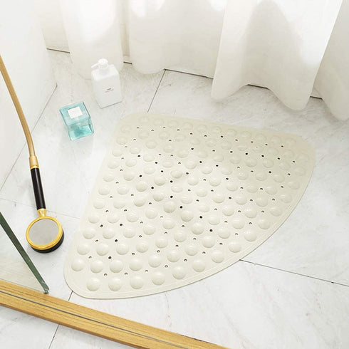 Eanpet Bath Mat Non-Slip Tub Shower Mats Bathtub Mat for Adult Kids, Machine Washable (Triangle, 28 x 28 Inch, Beige)