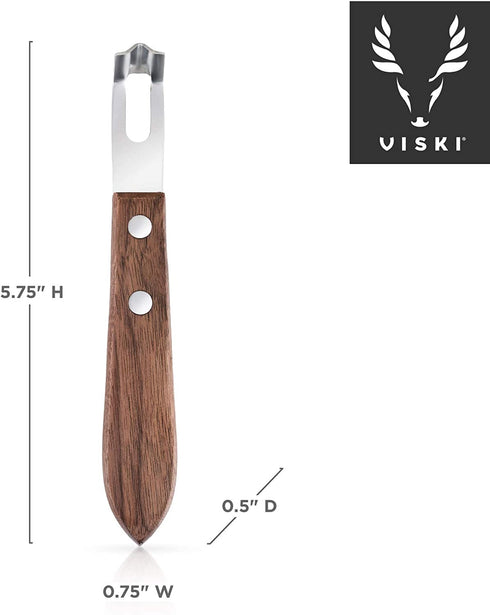 Viski Channel Knife, Cocktail Garnish Citrus Zester, Walnut Wood & Stainless Steel Bar Tool with Rivets, Set of 1, Brown
