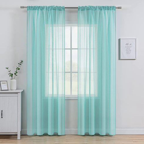 MIULEE Turquoise Blue Linen Textured Sheer Curtain for Bedroom Living Room Semi Transparent Farmhouse Window Net Panels for Kids Nursery 2 Pieces W 54 x L 84 inches Long