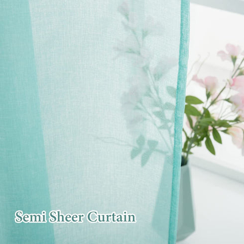 MIULEE Turquoise Blue Linen Textured Sheer Curtain for Bedroom Living Room Semi Transparent Farmhouse Window Net Panels for Kids Nursery 2 Pieces W 54 x L 84 inches Long