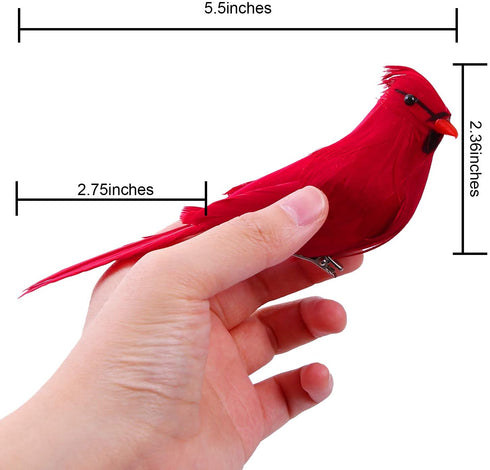 ANECO 6 Packs Artificial Cardinal Red Bird 5.5 Inch Christmas Clip-on Cardinal Christmas Tree Wreath Ornament Decorations