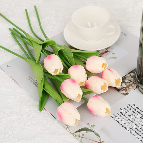 24PCS Pink Tulips Artificial Flowers Decoration Touch Light Pink Tulips Fake Flowers for Tulip Flower Arrangements Home Decoration Wedding Bridal Bouquet Party Baby Shower Centerpieces (Light Pink)
