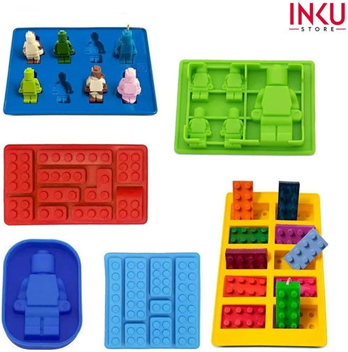 Building Brick Candy Robot Mold Chocolate Mold Set Silicone Building Block Mold Ice Cube Trays for Making Melted Chocolate Fondant Jelly Dome Mousse?6 Pcs)