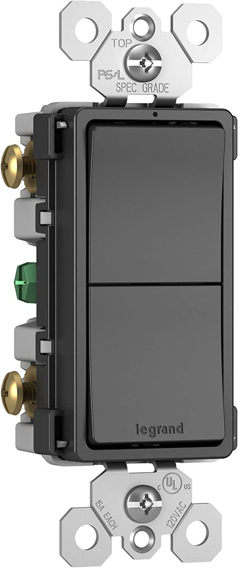 Legrand radiant 15 Amp Combination Switches, Rocker Wall Light Switch, Black, 2 Single-Pole Switches, RCD11BKCC6