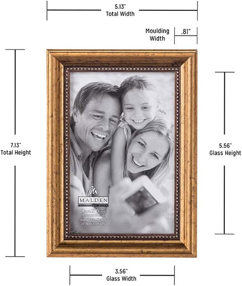 Malden International Designs 2177-46 Classic Wood Picture Frame,4x6, Gold