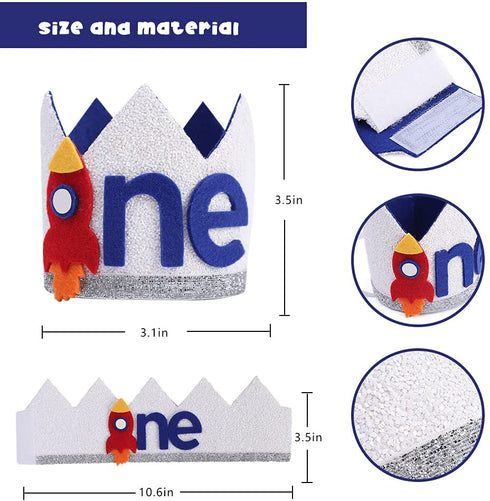 Boy Rocket 1st Birthday Crown - Space Theme Birthday Hat, 1st Birthday High Chair Banner, Outer Space Birthday, 3 2 1 Lift-off, Cosmic Birthday, Circle the Sun, Rocket Ship (Rocket Crown)