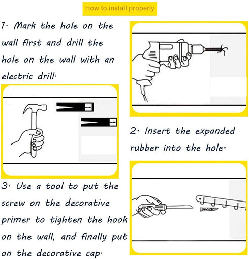 Gourmet Kitchen Utensil Rack with 6 Hooks, Wall Mounted Rail Wrought Iron Hanging Utensil Holder Rack with Removable S Hooks 16 Inch (Black-6 Hooks)