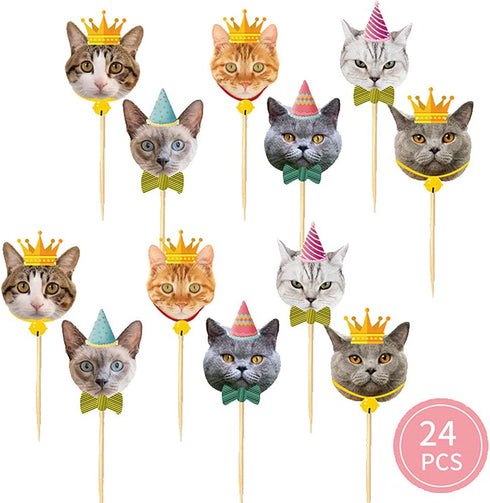 63Pcs Cat Party Decorations Cat Happy Birthday and MEOW Cat Face Banner Cat Cake Toppers Walking Cat Balloons for Pets, Cat Lover, Kids Cat Theme Birthday Party