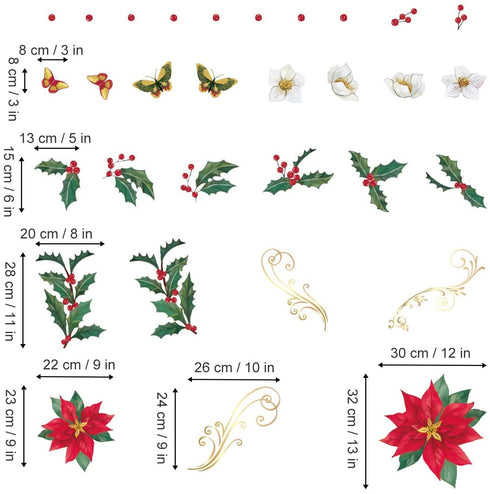 ufengke Christmas Poinsettia Flower Wall Stickers Butterflies Window Clings Decal for Showcase Home Decor Merry Christmas Decoration