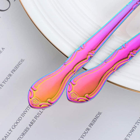 QIBOORUN Serving Spoons, 12 Pieces 8 Inches Serving Tablespoons, Large Spoons for Serving, Stainless Steel Solid Buffet Banquet Flatware Kitchen Basics Serving Spoon Big Ladle Spoon, Rainbow Color