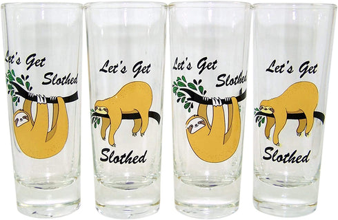 Let's Get Slothed Assorted Sloth Shot Glass Gift Set, Set of 4